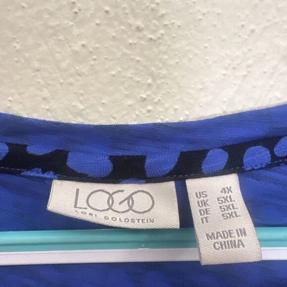 LOGO Lori Goldstein Perina Spotted Printed Tee T-Shirt Plus Size 4X Blue S/S - Picture 4 of 8